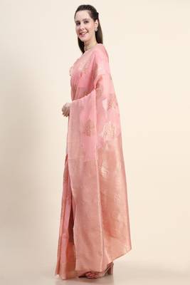 Pink Woven Jacquard Saree With Blouse 4