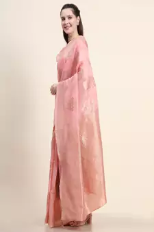 Pink Woven Jacquard Saree With Blouse