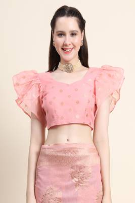 Pink Woven Jacquard Saree With Blouse 5