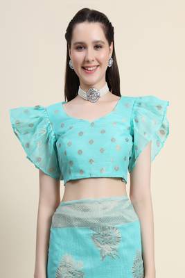 Light Green Woven Jacquard Saree With Blouse 5