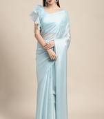Light blue plain silk saree with blouse