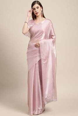 Purple plain silk saree with blouse 1