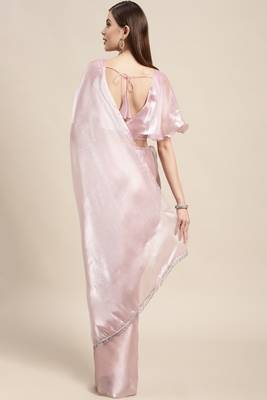 Purple plain silk saree with blouse 2