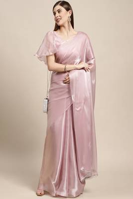 Purple plain silk saree with blouse 3