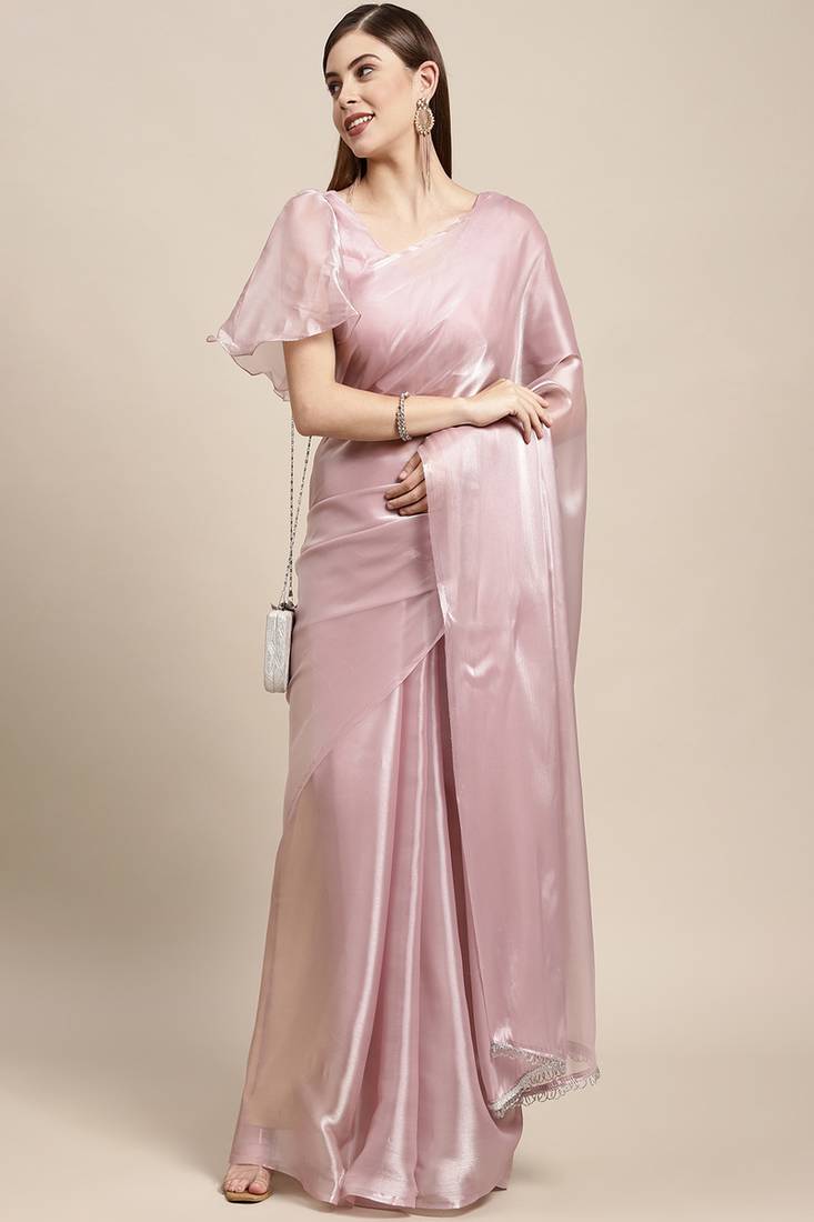Purple plain silk saree with blouse