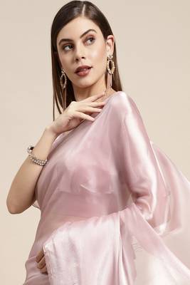 Purple plain silk saree with blouse 4