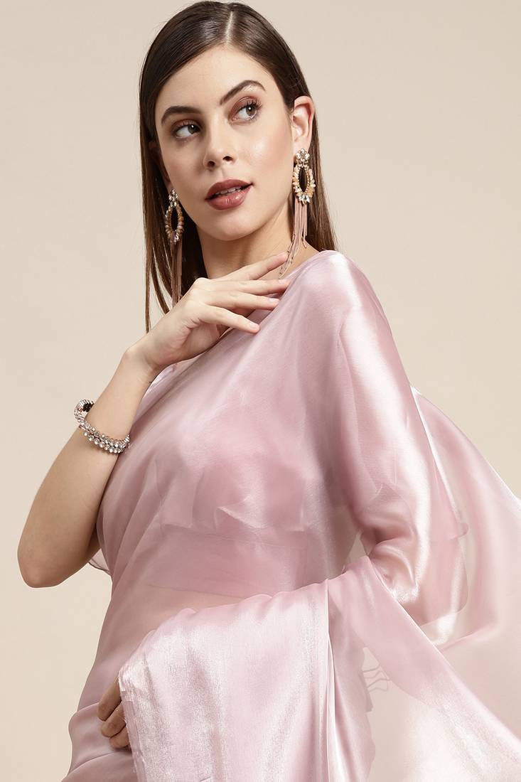 Purple plain silk saree with blouse