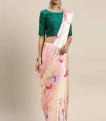 Peach Printed Satin Saree With Blouse