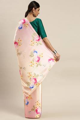 Peach Printed Satin Saree With Blouse 2