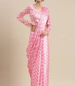 Pink Printed Satin Saree With Blouse