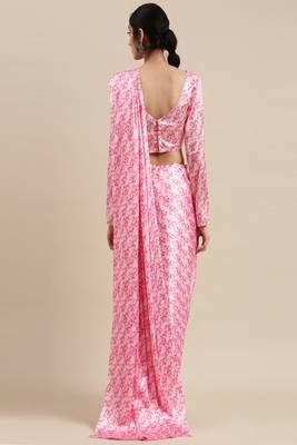 Pink Printed Satin Saree With Blouse 2