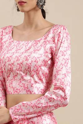 Pink Printed Satin Saree With Blouse 5