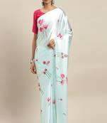 Light Blue Printed Satin Saree With Blouse
