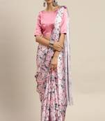 Pink Printed Satin Saree With Blouse