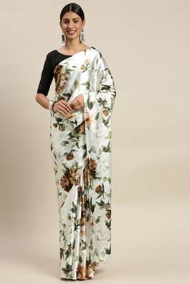 Black Printed Satin Saree With Blouse 1
