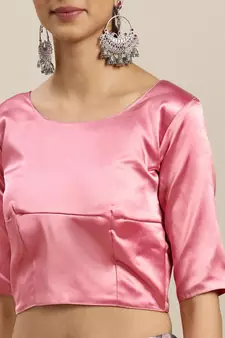 Pink Printed Satin Saree With Blouse