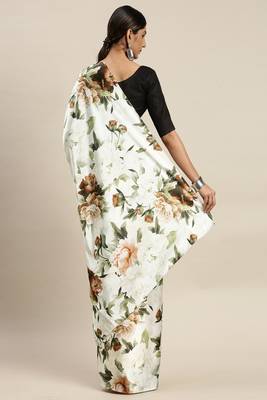 Black Printed Satin Saree With Blouse 2