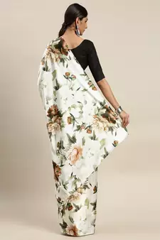 Black Printed Satin Saree With Blouse