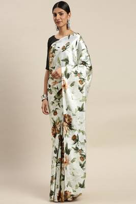 Black Printed Satin Saree With Blouse 3