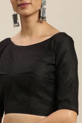 Black Printed Satin Saree With Blouse 4