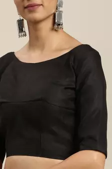 Black Printed Satin Saree With Blouse