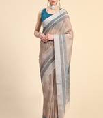 Multicolor Printed Linen Saree With Blouse