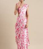 Pink Printed Satin Saree With Blouse