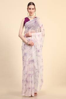 Purple Printed Organza Saree With Blouse