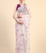 Purple Printed Organza Saree With Blouse