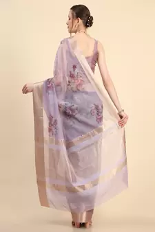 Purple Printed Organza Saree With Blouse