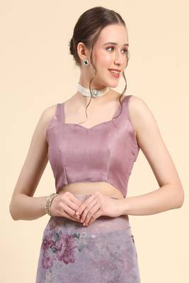 Purple Printed Organza Saree With Blouse 5
