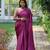 Wine printed satin saree with blouse