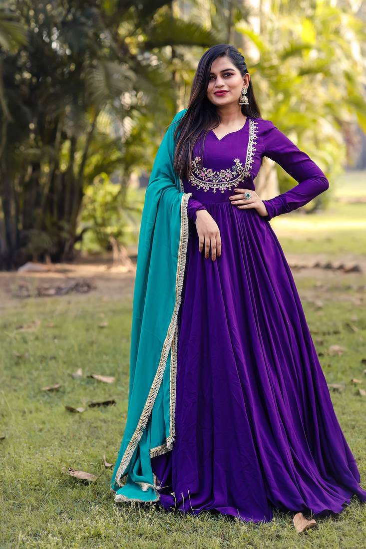 Purple Lash designer gown with dupatta set Bullionknot 4086219
