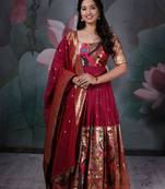 Wine Munia ethnic Dress with Dupatta set