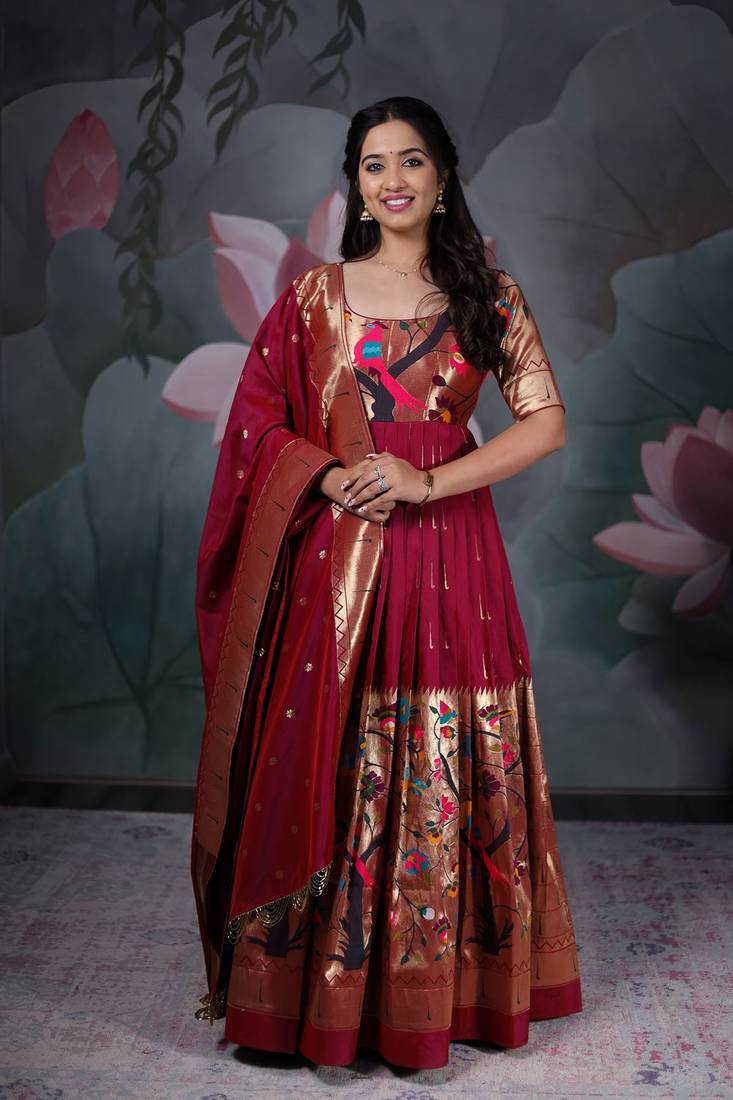 Wine Munia ethnic Dress with Dupatta set