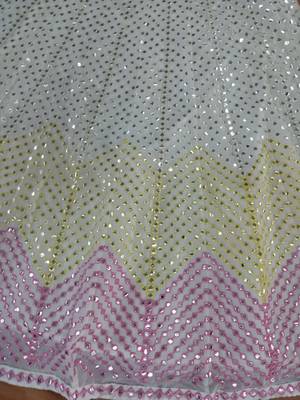 Dazzling Off-white Thread embroidered with papep mirror work georgette semi stitched lehenga choli with wedding 5