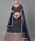 Glamorous Navy blue Zari and Sequins embroidered Dola silk semi stitched lehenga choli for wedding
