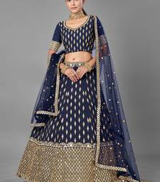 Glamorous Navy blue Zari and Sequins embroidered Dola silk semi stitched lehenga choli for wedding