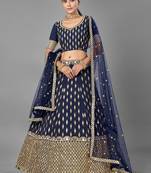 Glamorous Navy blue Zari and Sequins embroidered Dola silk semi stitched lehenga choli for wedding