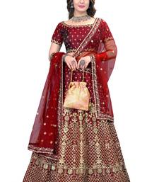 Maroon Sequins And Dori Embroidered Taffeta Satin Silk Semi Stitched Lehenga Choli For Wedding