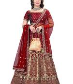 Maroon Sequins And Dori Embroidered Taffeta Satin Silk Semi Stitched Lehenga Choli For Wedding