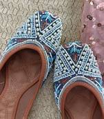 Desi Colour Hand embroidered Ethnic Party Wear Footwear-Navy Blue Criss Cross