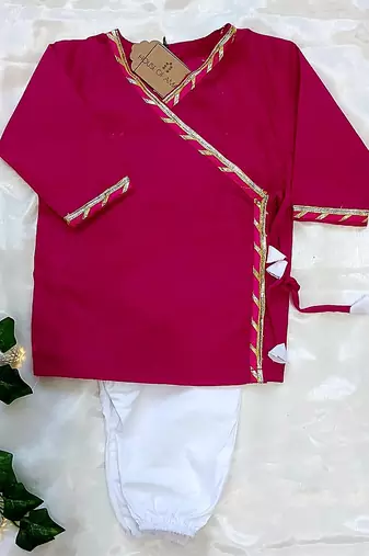 Rose Cotton Angrakha Jhabla