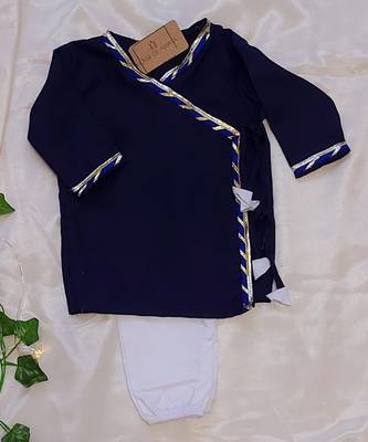 Viya Cotton Thread Embroidered Navy Blue Angrakha Kurta with Pajama 3