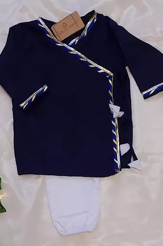 Viya Cotton Thread Embroidered Navy Blue Angrakha Kurta with Pajama