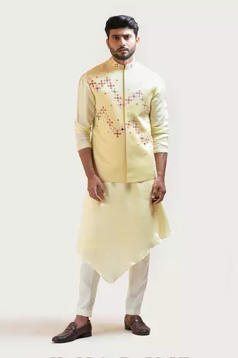Yellow Gujrati Work Nehru