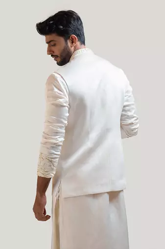 Cream Chintz Embroidered Nehru