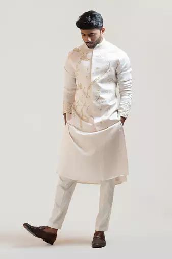 Cream Chintz Embroidered Nehru