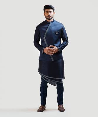 Blue Overlapping Embroidered Nehru 3