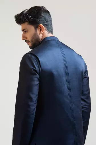 Blue Overlapping Embroidered Nehru